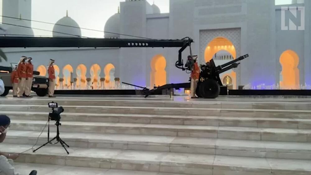 Ramadan cannon firing at Sheikh Zayed Grand Mosque