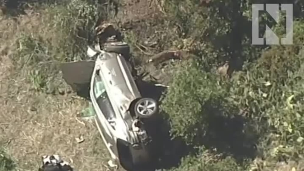 Tiger Woods crash site seen from helicopter