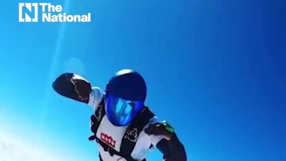 Racing driver Lewis Hamilton skydives in Dubai 