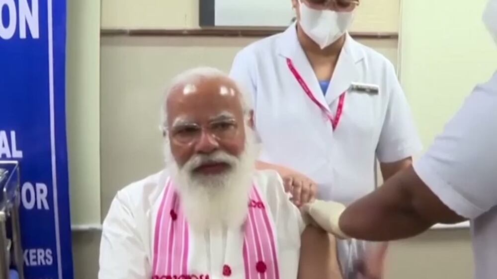  India’s Prime Minister Narendra Modi receives first dose of Covaxin shot