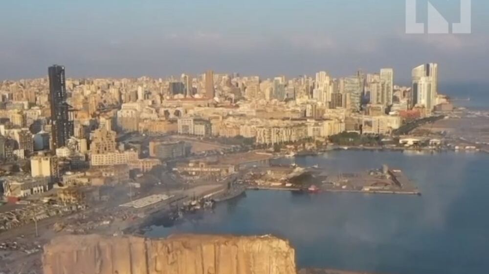 Drone footage of Beirut the morning after explosion