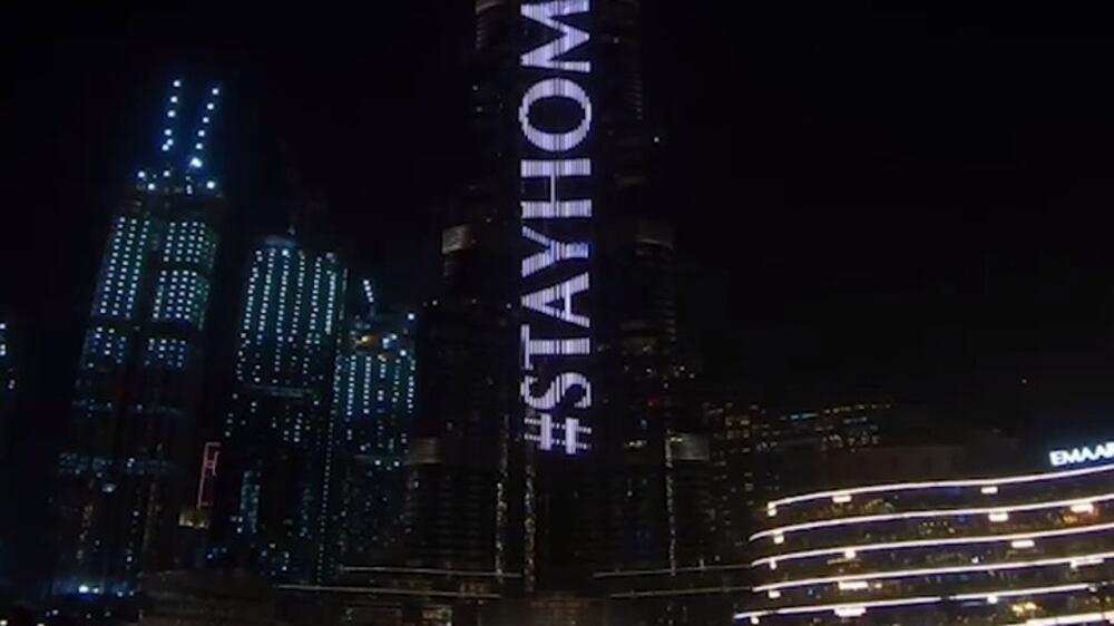 Burj Khalifa says #stayhome