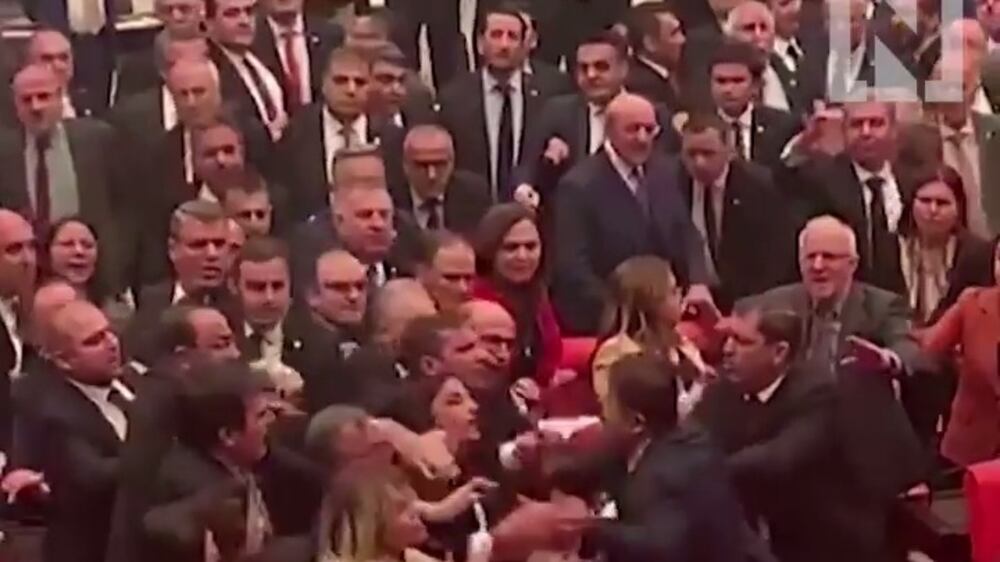 Fist fight inside Turkish parliament