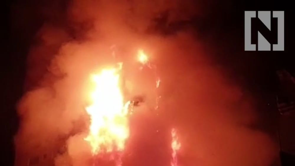 Sharjah tower completely engulfed in flames