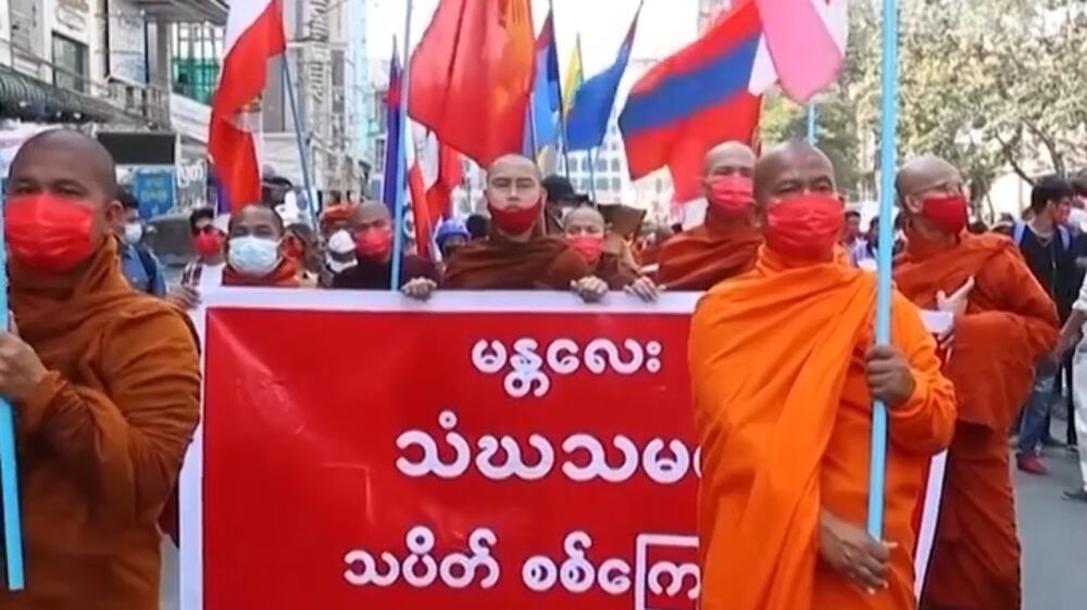 Buddhist monks join Myanmar anti-coup protests
