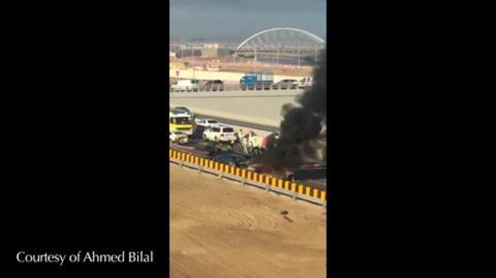 Video: Car fire on Abu Dhabi-Dubai highway 