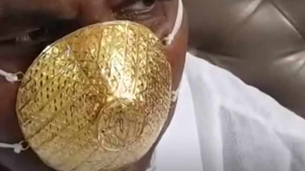 Face mask made of gold to keep off coronavirus