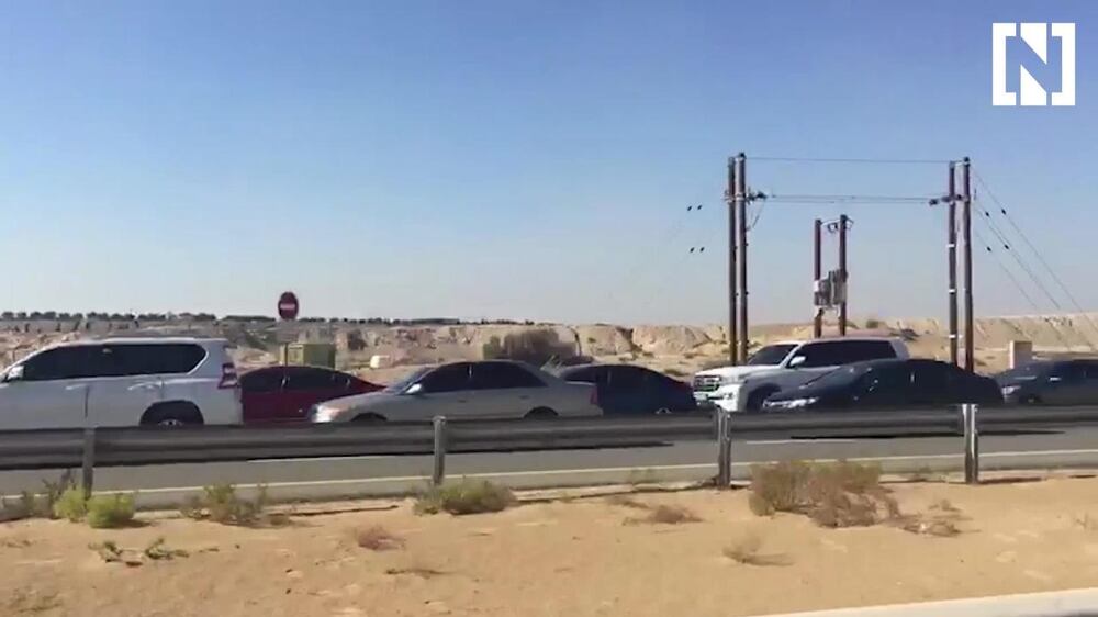 Cars backed up to go to Dubai Safari