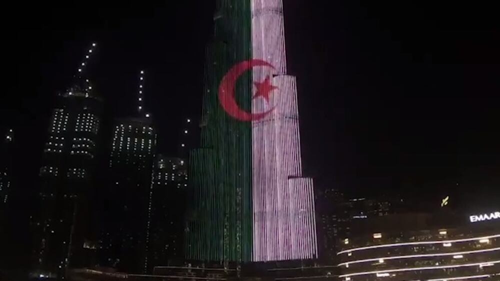 Burj Khalifa lights up with the Algerian flag 