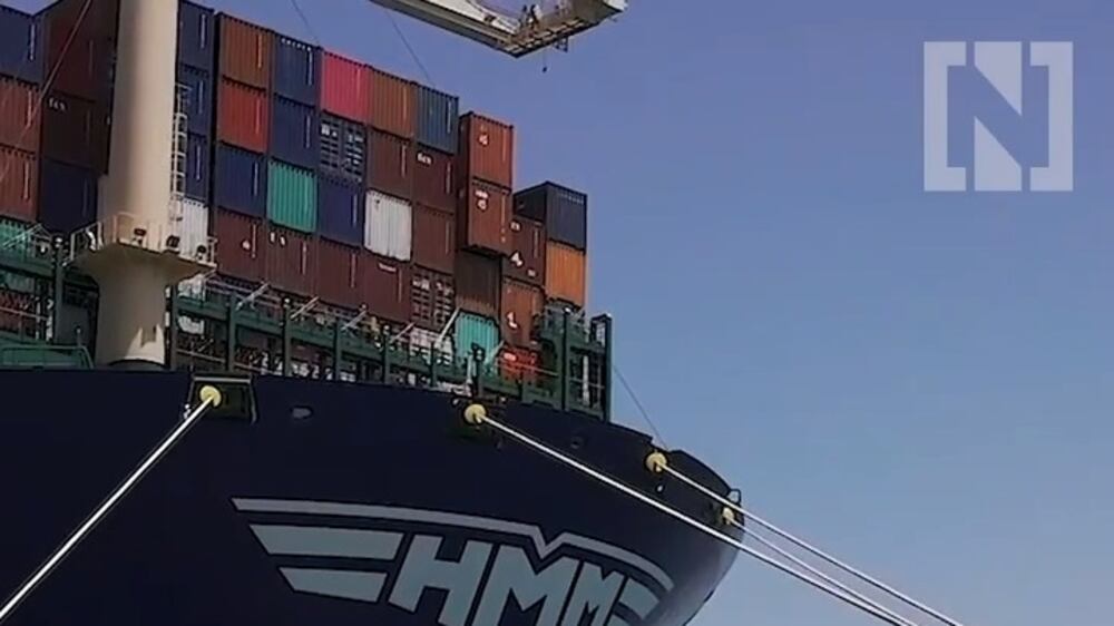 One of the world's largest container ships docks in Dubai