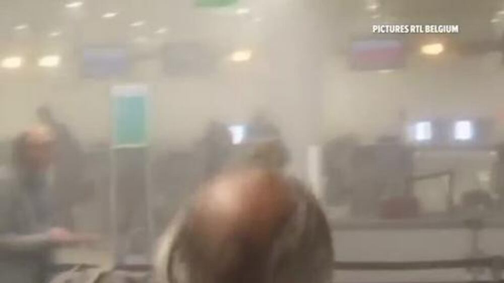 Aftermath of suicide bombings in Brussels airport - video