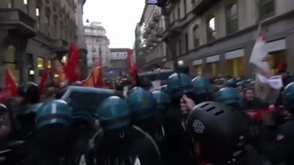 Activists clash with police at annual La Scala opening night protest - video