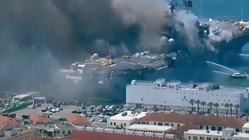 At least 21 injured in fire aboard ship at naval base in US
