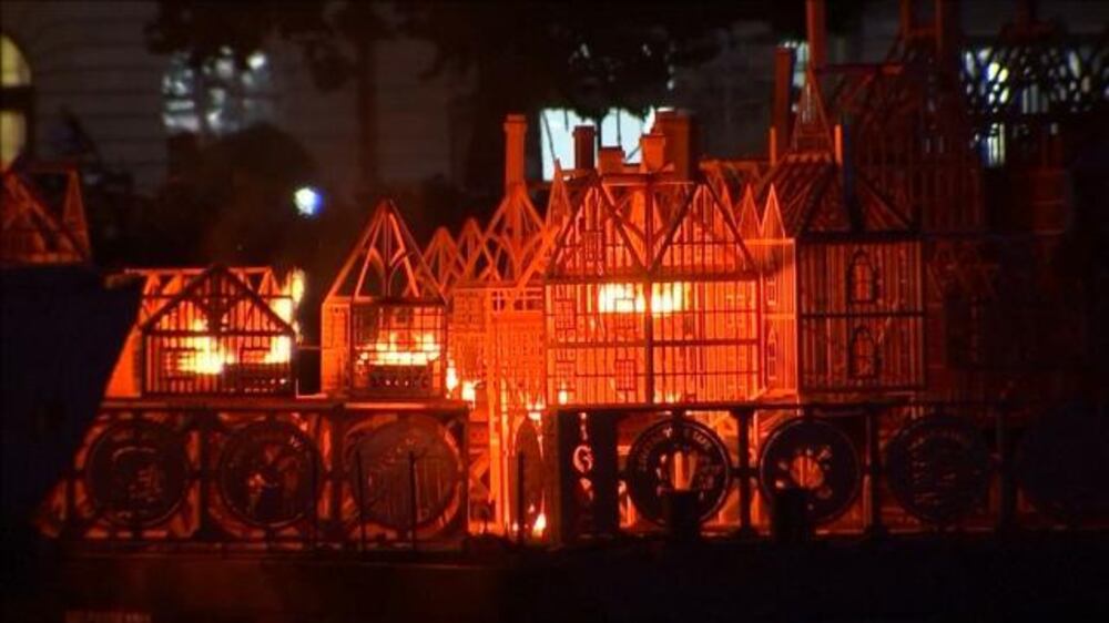 Replica of London burns on anniversary of 1666 great fire