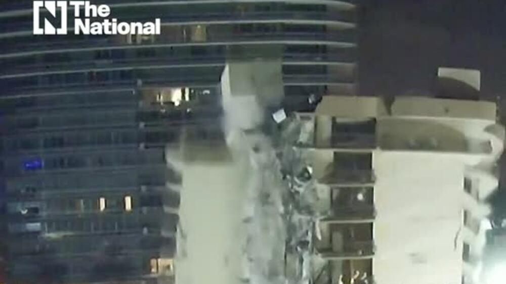 Demolition crews set off explosives late Sunday to bring down the damaged remaining portion of a collapsed South Florida condo building.