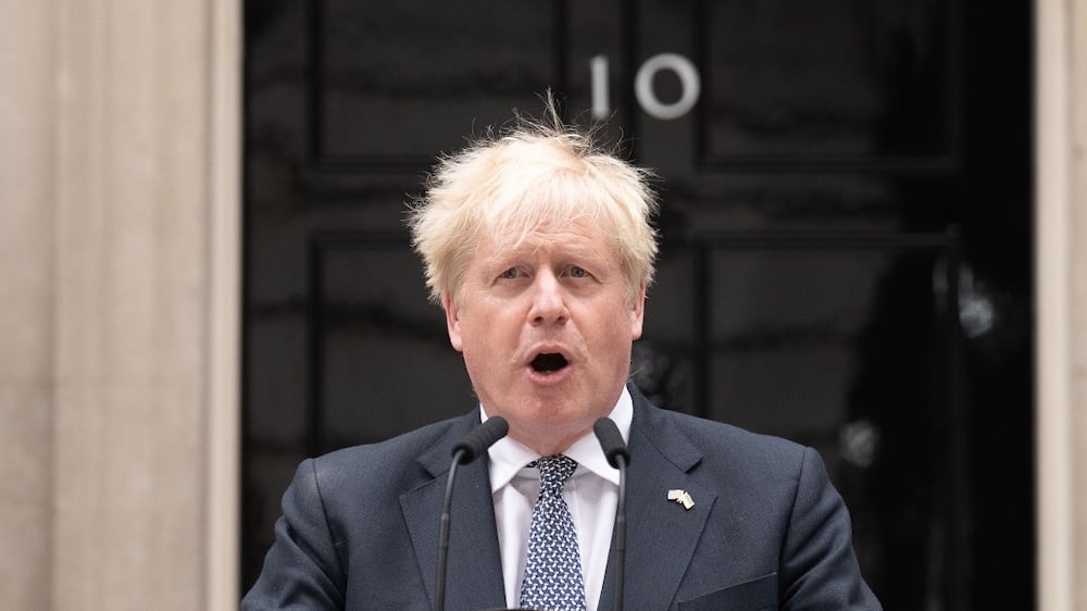 Prime Minister Boris Johnson reads a statement outside 10 Downing Street, London, formally resigning as Conservative Party leader after ministers and MPs made clear his position was untenable. He will remain as Prime Minister until a successor is in place. Picture date: Thursday July 7, 2022.