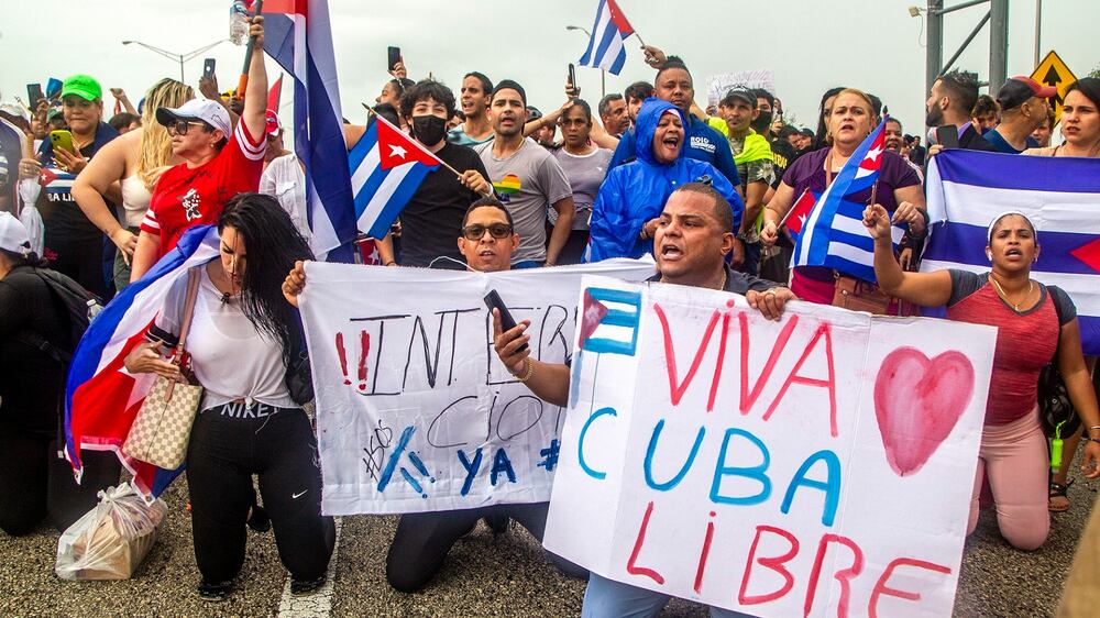 Demonstrators gather in Miami in support of Cuba protests