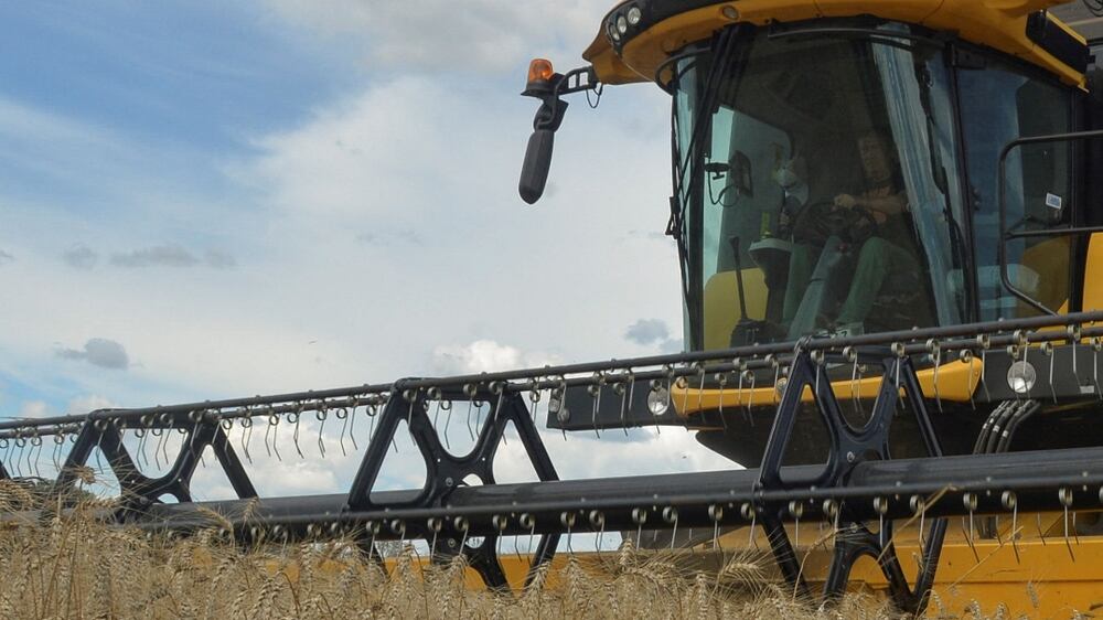 FILE PHOTO: An employee operates a combine as he harvests wheat in a field, as Russia's attack on Ukraine continues, in Kharkiv region, Ukraine July 19, 2022.   REUTERS / Sofiia Gatilova / File Photo