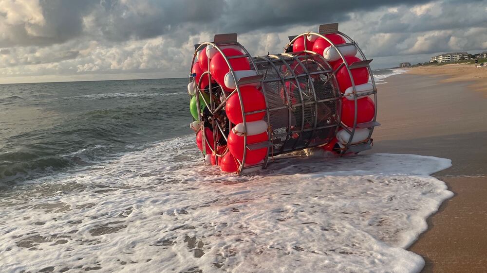 Man washes ashore while trying to cross the Atlantic in floating cage