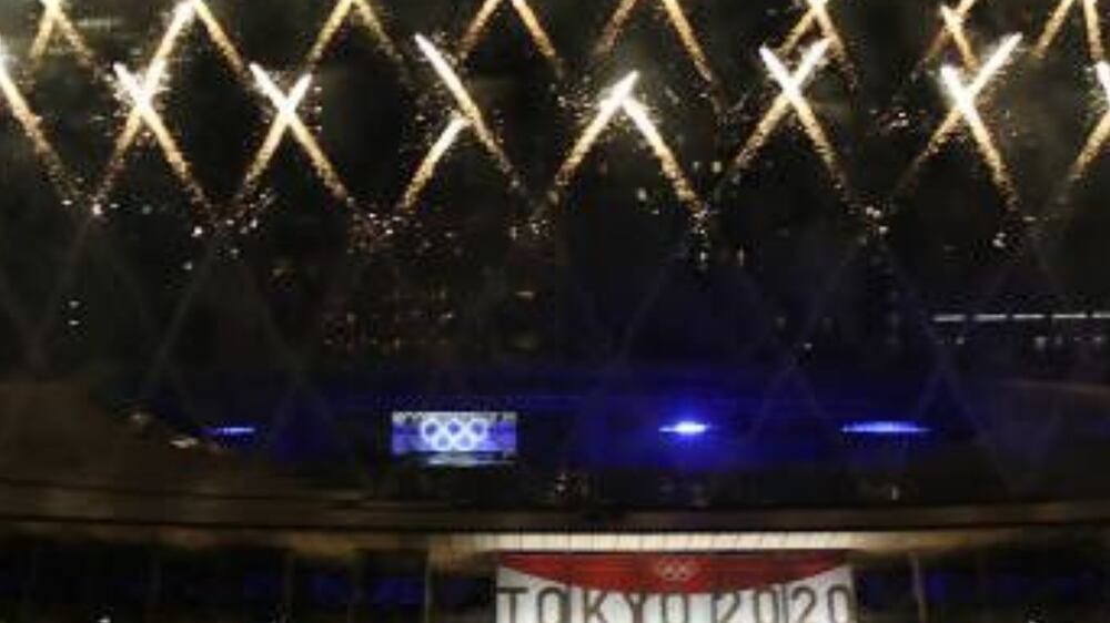 TOKYO, JAPAN - AUGUST 8, 2021: Fireworks go off during the closing ceremony of the 2020 Summer Olympic Games at the Japan National Stadium. Valery Sharifulin / TASS (Photo by Valery Sharifulin\TASS via Getty Images)