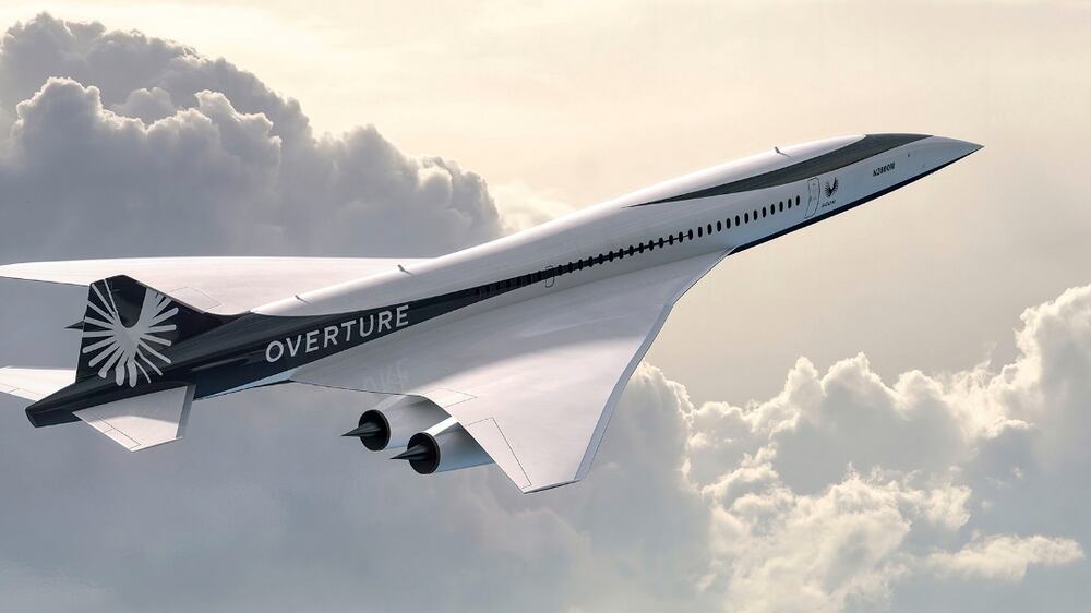 This undated image provided by Boom Supersonic shows Boom Supersonic Overture Aircraft.   American Airlines says it has agreed to buy up to 20 supersonic jets that are still on the drawing board and years away from flying.  American announced the deal Tuesday, Aug.  16, 2022 with Boom Supersonic. (Boom Supersonic via AP)