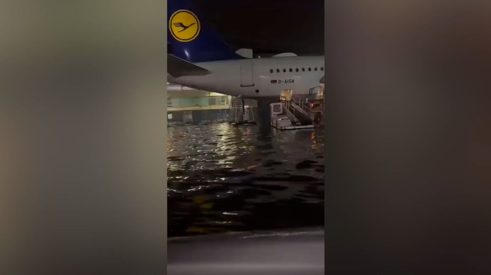 Dozens of flights cancelled as storm floods runway at Frankfurt Airport