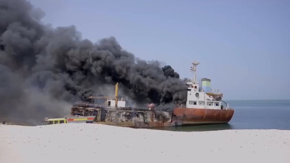 Firefighters tackle blaze on ship in Umm Al Quwain harbour