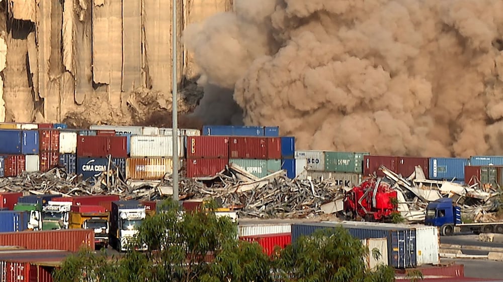 Large block of Beirut Port grain silos collapses