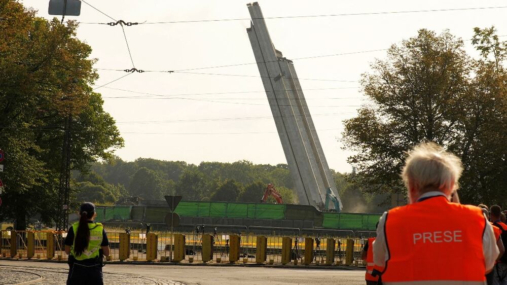Latvia brings down Soviet-era monument in capital
