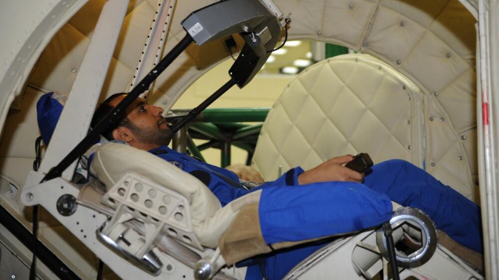 Hazza Al Mansouri undergoes space training. Courtesy Dubai Media Office