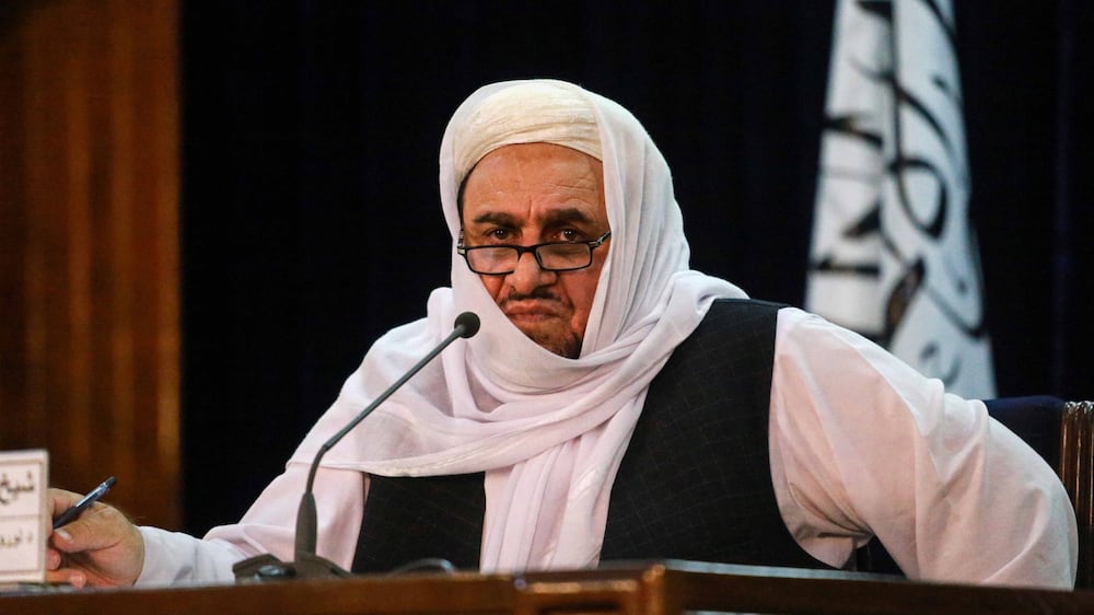 Sheikh Abdul Baqi Haqqani, Taliban's Acting Minister of Higher Education, talks with audience during a ceremony in Kabul, Afghanistan, 12 September 2021.  Citing the threat of a humanitarian catastrophe, the  United Nations made an appeal to the international community to unblock aid to Afghanistan that was frozen when the Taliban returned to power nearly 20 years after being ousted by the United States.  Afghans who plan to flee the country or are in need of cash to buy groceries and food resort to sell their household items as country's economy is in shambles due to uncertainty.   EPA / STRINGER