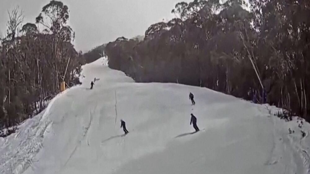 These skiers were heading down the slopes when an earthquake hit.