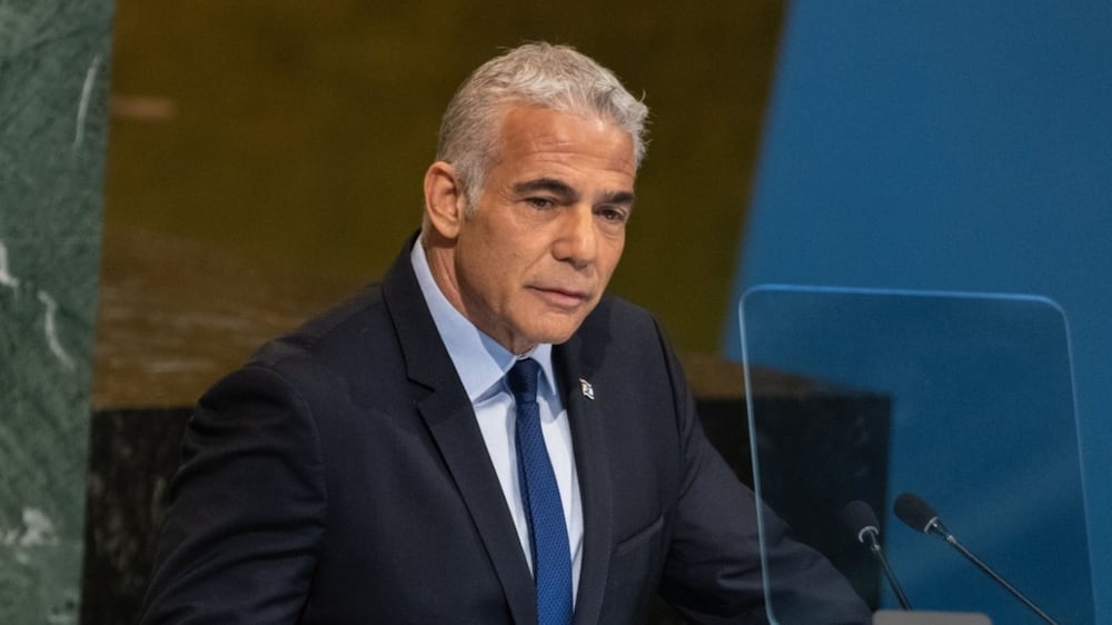 Yair Lapid, Israel's prime minister, speaks during the United Nations General Assembly (UNGA) in New York, US, on Thursday, Sept.  22, 2022.  The US and its allies got a new chance to cast Vladimir Putin as a pariah isolated on the global stage with this weeks gathering of world leaders in New York, even as the United Nations has failed to stop or even curb Russia's war in Ukraine. Photographer: Jeenah Moon / Bloomberg