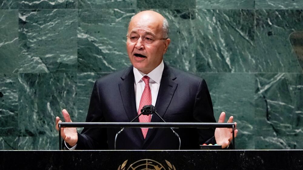 President of Iraq, Barham Salih, speaks during the 76th Session of the U. N.  General Assembly in New York, U. S.  September 23, 2021.  Timothy A.  Clary / Pool via REUTERS