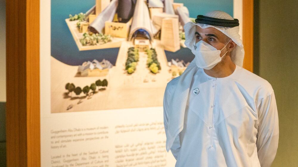 Sheikh Khaled bin Mohamed meets architect Frank Gehry at the Guggenheim Abu Dhabi museum site