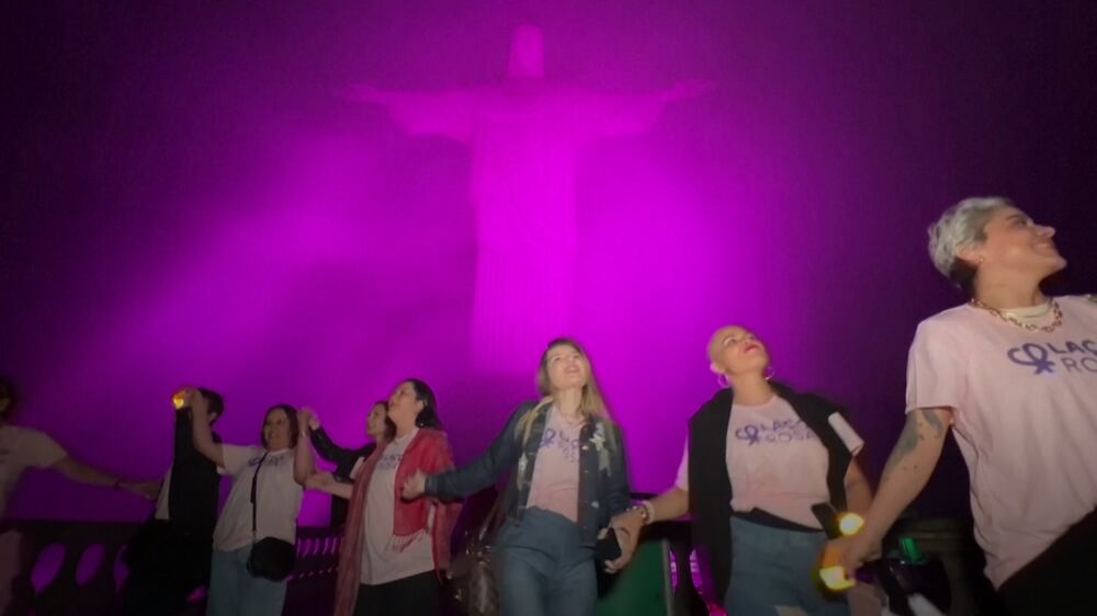 Christ the Redeemer statue lights up in pink for Breast Cancer Awareness Month