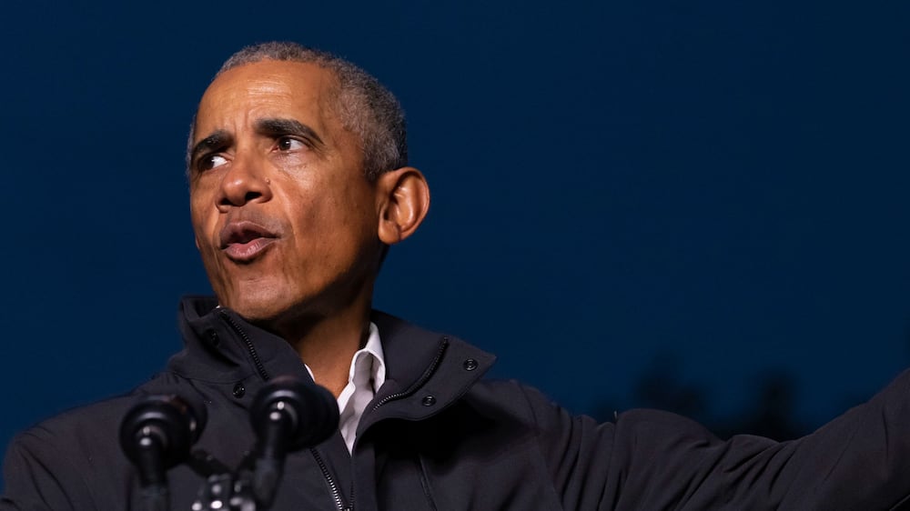 Former President Barack Obama speaks at an early vote rally at Weequahic Park, Saturday, Oct.  23, 2021, in Newark, N. J.  (AP Photo / Stefan Jeremiah)