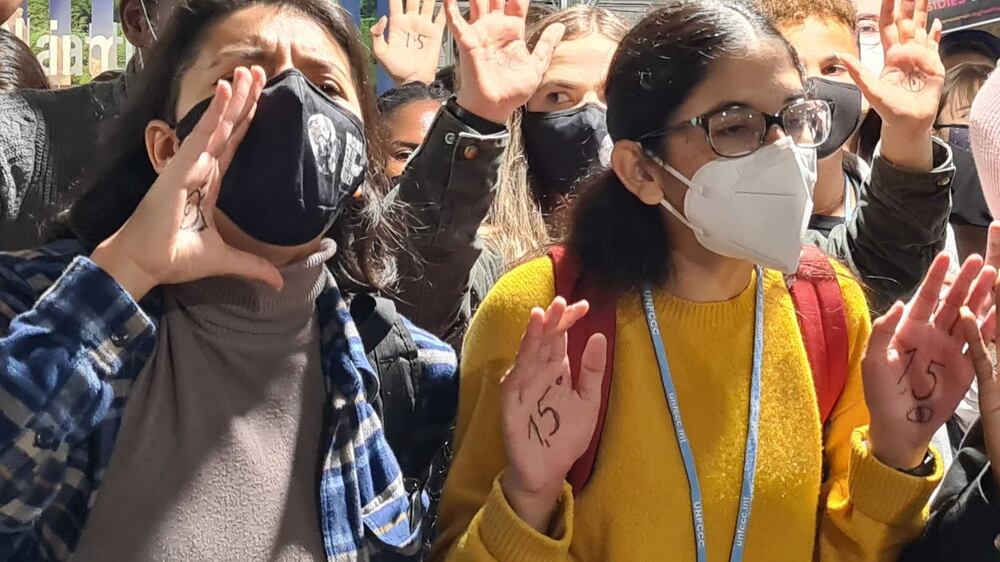 Young climate activists stage protest inside Cop26 Blue Zone