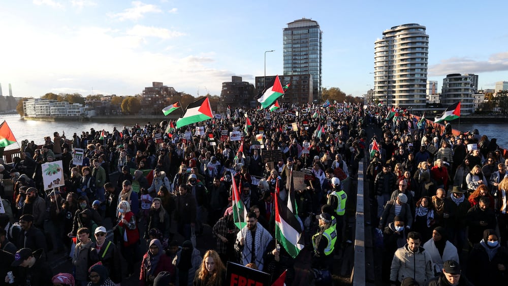 Watch: Thousands of pro-Palestinian protesters march in London