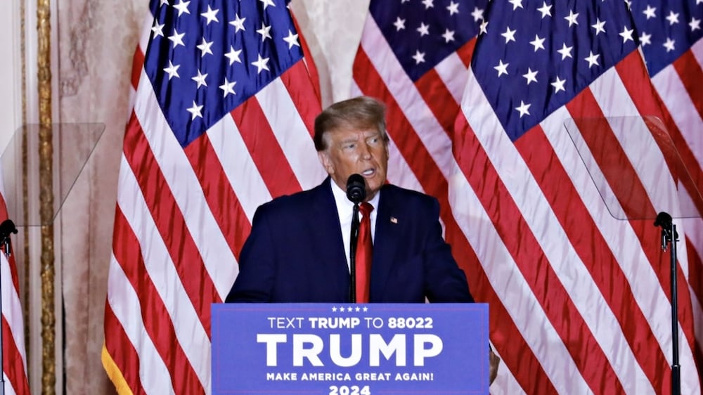 Former US President Donald Trump, speaks at the Mar-a-Lago Club in Palm Beach, Florida, US, on Tuesday, Nov.  15, 2022.  Trump formally entered the 2024 US presidential race, making official what he's been teasing for months just as many Republicans are preparing to move away from their longtime standard bearer. Photographer: Eva Marie Uzcategui / Bloomberg 