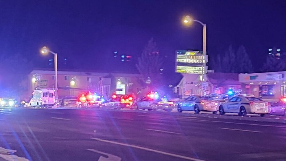 A view of various security and emergency vehicles with flashing blinkers parked on a street, after a shooting in a club, in Colarado Springs, Colorado, U. S November 20, 2022, in this picture obtained from social media.  in this picture obtained from social media.  Trey Deabueno/TWITTER @TREYRUFFY/via REUTERS  THIS IMAGE HAS BEEN SUPPLIED BY A THIRD PARTY.  MANDATORY CREDIT.  NO RESALES.  NO ARCHIVES. 