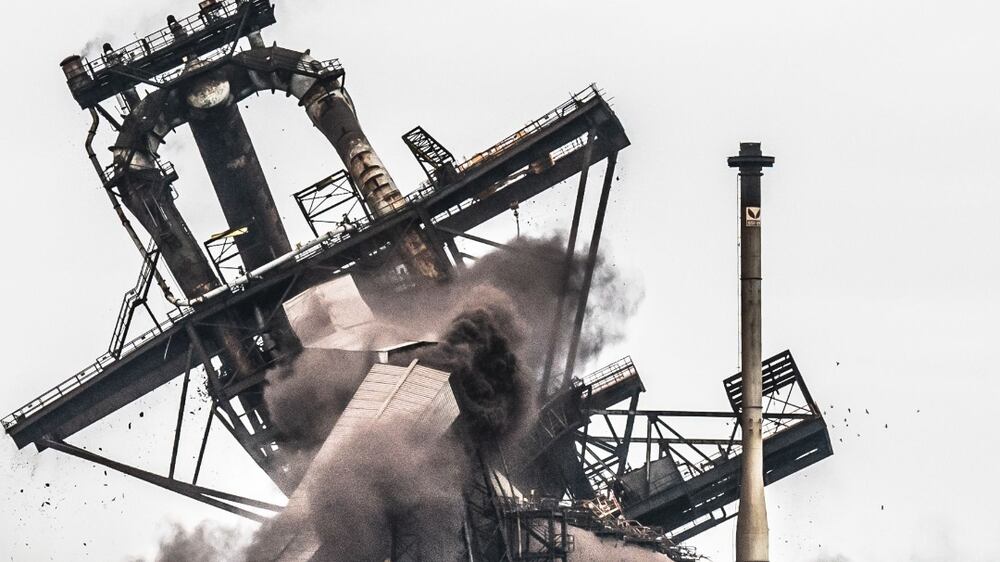 The Redcar Blast Furnace, Casting Houses, the Dust Catcher and Charge Conveyors, at the former steelworks site which have dominated the Teesside skyline for over four decades, are brought down by controlled explosion. Picture date: Wednesday November 23, 2022.