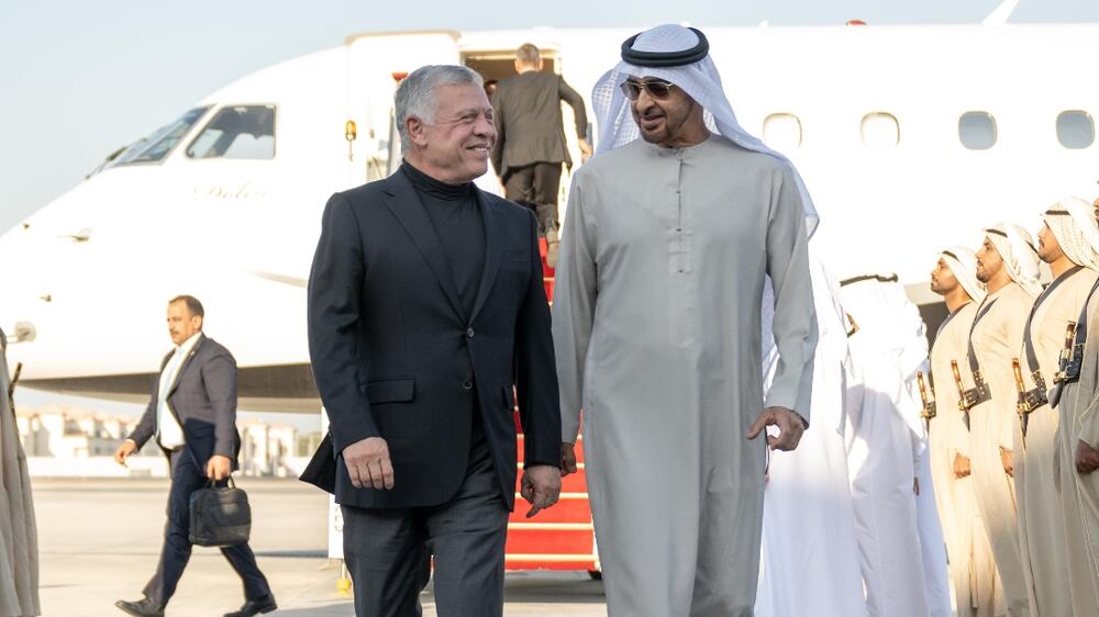 President Sheikh Mohamed welcomes King Abdullah of Jordan to Abu Dhabi