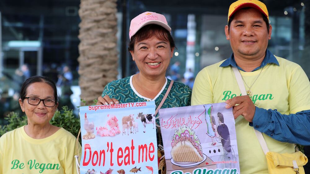 Vegan activists demonstrate at Cop28 in Dubai
