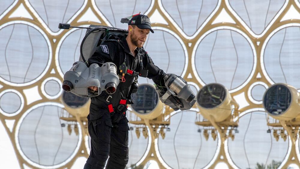 Dubai Police perform a gravity-defying jetpack show at Expo
