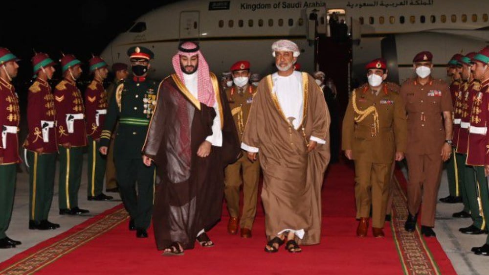 HRH Crown Prince arrives in Muscat, and was received by Sultan Haitham bin Tariq of the Sultanate of Oman. Photo: Oman News Agency