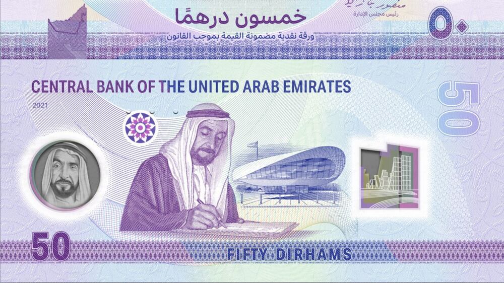 The new 50-dirham banknote is adorned with the image of the founder, Sheikh Zayed. Photo: Dubai Media Office