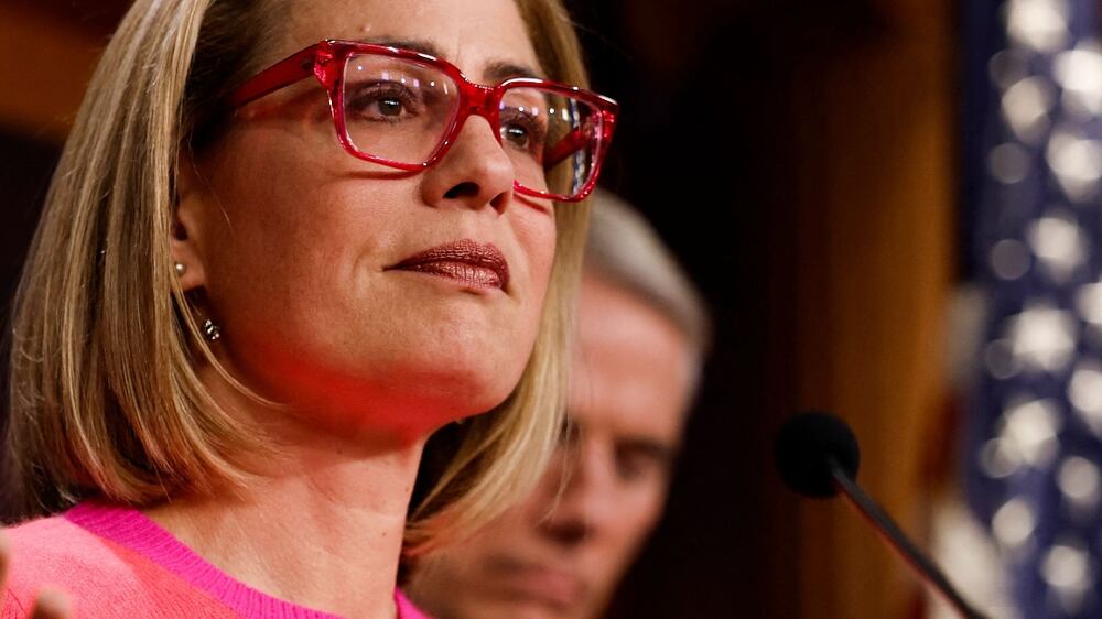 WASHINGTON, DC - NOVEMBER 29: U. S.  Sen.  Kyrtsen Sinema (D-AZ) speaks at a news conference after the Senate passed the Marriage Equality Act at the Capitol Building on November 29, 2022 in Washington, DC.  In a 61-36 vote, the measure would provide federal recognition and protection for same-sex and interracial marriages.    Anna Moneymaker / Getty Images / AFP (Photo by Anna Moneymaker  /  GETTY IMAGES NORTH AMERICA  /  Getty Images via AFP)