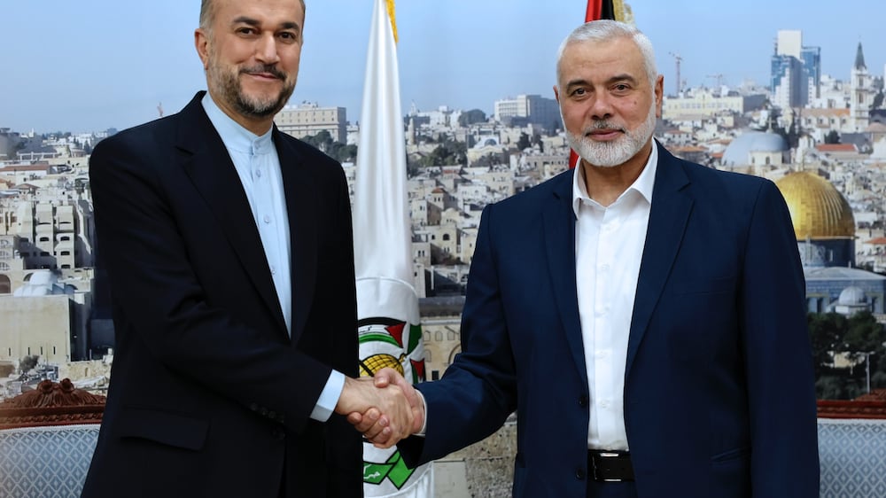 Hamas leader Ismail Haniyeh meets Iran's Foreign Minister before heading to Egypt for talks