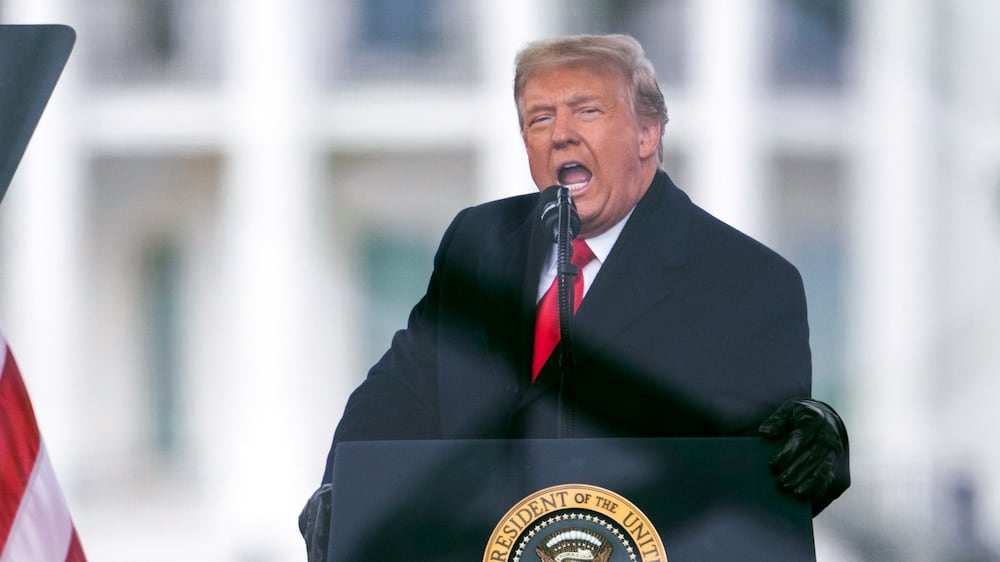 FILE - President Donald Trump speaks during a rally protesting the electoral college certification of Joe Biden as President in Washington on Jan.  6, 2021.  Former President Donald Trump turned to the Supreme Court Thursday, Dec.  23, in a last-ditch effort to keep documents away from the House committee investigating the Jan.  6 insurrection at the Capitol.  (AP Photo / Evan Vucci, File)